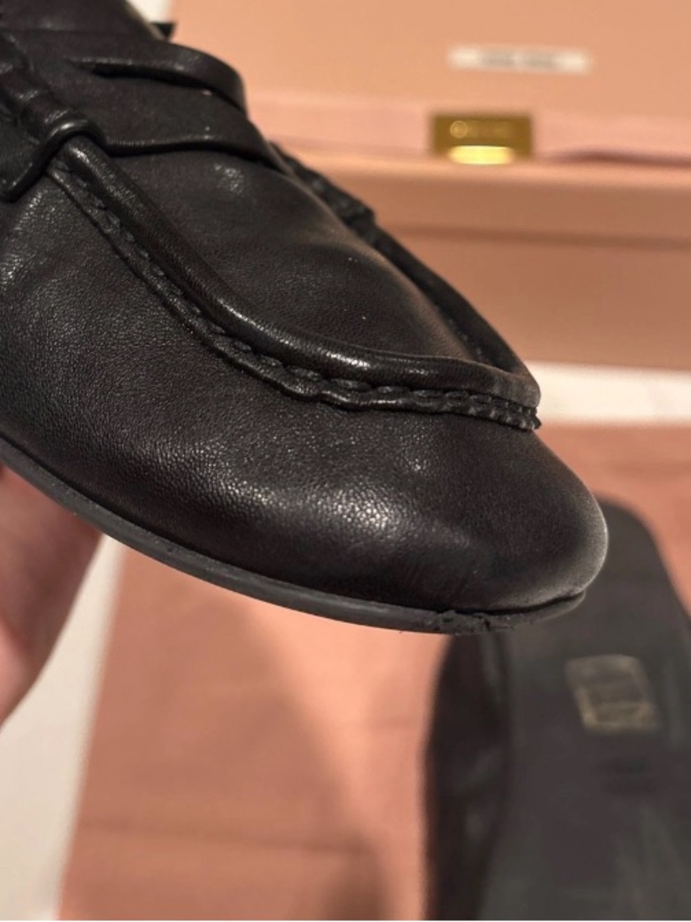 Miu Miu Black nappa Leather Ruches Loafers with gold logo size 39 with box - Picture 9 of 16